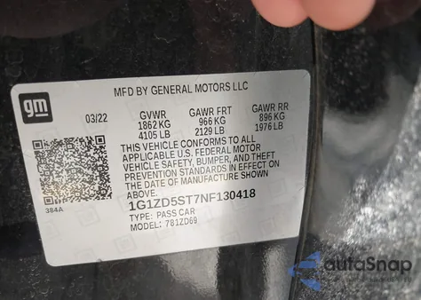 2022 Chevrolet Malibu Fwd Lt from USA, damaged, VIN 1G1ZD5ST7NF130418